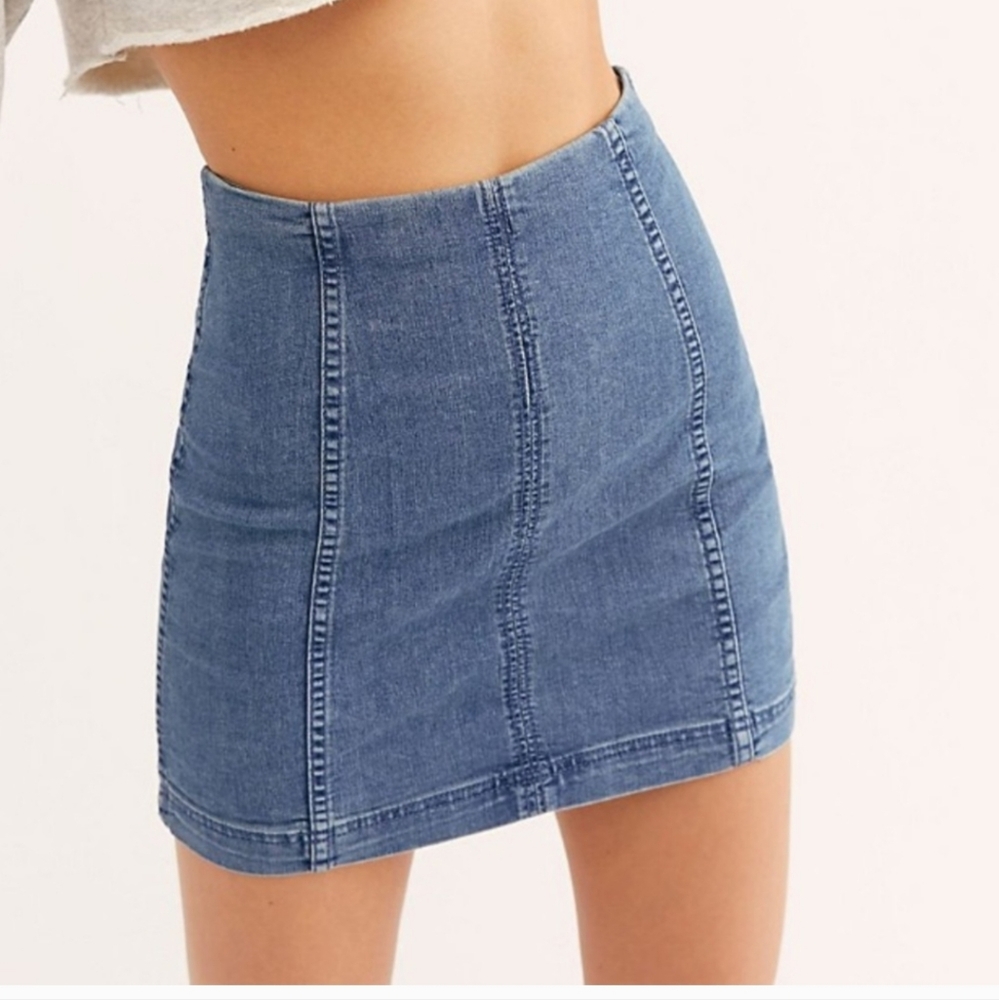 Free People Blue Mini Pencil Skirt